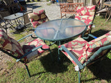 5-Piece Green Outdoor Dining Set w/Glass Top Table and Cushions