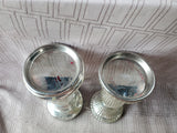 Pair of Silver Tone Glass Pillar Candle Holders