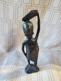 (D) Hand Carved Ebony Wood African Folk Art Statue