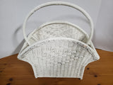 Vintage White Wicker Magazine Basket