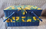 Blue Wicker Sunflower Sewing Basket