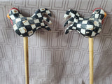 Pair of Rustic Checkered Rooster Wooden Salad Servers