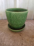 Vintage Shawnee Pottere Green Daisy Planter w/Fixed Saucer