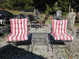 Pair of Black Metal Rocking Outdoor Chairs w/Side Table And Cushions