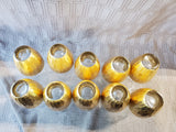 Set of 10 Clear Glass and Gold Toned Dipped Honeycomb Base Stemless Champagne Flutes