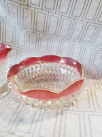 Pair of Clear and Ruby Glass Rimmed Candy Dishes