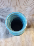 Signed Blue Glazed Pottery Vase