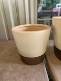 Two Crate & Barrel Glazed Pottery Planters w/Bronze Tone Accents