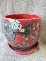 Red Ceramic Planter with Saucer