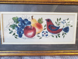 Framed Fruit and Bird Motif Theorem Painting by Sandy Honan