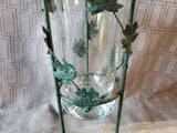 Heavy Clear Glass Vase with Metal Leaf Stand