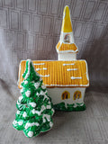 Vintage Hand Painted Church with Christmas Tree Figurine