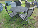 5-Piece Patio Dining Set, Classic Black Metal Table w/Swivel Chairs (Mesh Seats)