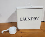 White Metal Laundry Soap Powder Container with Scoop