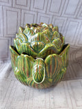 Signed Green Glazed Ceramic Artichoke Condiment Jar with Spoon