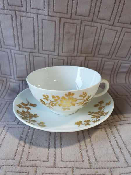 Gold Toned Floral Teacup and Saucer Set