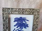 Framed Blue and White Floral Embroidered Artwork