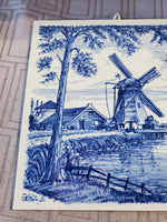 Vintage Delft Holland Blue and White Ceramic Tile