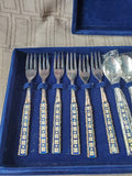 12 Piece Silverplate and Cloisonne Cocktail Spoon and Fork Set