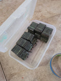 Green Glazed Terracotta Planter Feet, Two 3-Piece Sets (6 pieces)