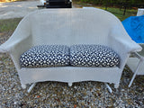 A-Lloyd Loom White Wicker Glider Loveseat, Chair and Table Set w/Sunbrella Cushions