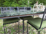 Patio Dining Set - Gorgeous Green Marble Slab w/Black Metal Table Base and Chairs(4)**EXTREMELY HEAVYWEIGHT ITEM, PLEASE SEE PICKUP POLICY**
