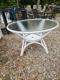 White Metal Outdoor Dining Table w/Glass Top
