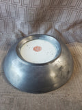 Vintage Asian Inspired Blue and White Porcelain Plate with Pewter Rim