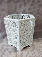 White Ceramic Hexagonal Candle Holder