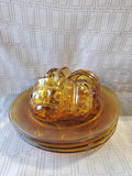 8 Piece Amber Glass King's Crown Thumbprint Luncheon Plate and Cup Set