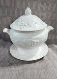 White Ceramic Embossed Fruit Soup Tureen with Saucer