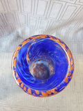 Signed Handblown Blue and Orange Glass Vase by Jeb