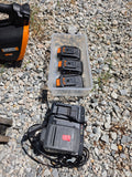 Worx 20v Lawn Care System, Blower, Two TString Trimmers/Edgers, Five Batteries and Charger
