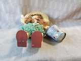 Wooden Folk Art Doll Holding Seashell and Bucket