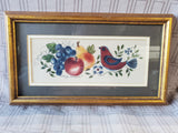 Framed Fruit and Bird Motif Theorem Painting by Sandy Honan
