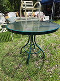 Green Metal Outdoor Dining Table w/Glass Top