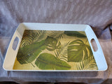 White Tropical Leaf Motif Melamine Serving Tray