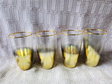 Set of 4 Clear Glass and Gold Toned Highball Glasses