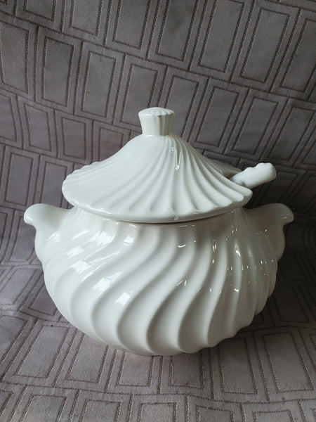 White Ceramic Swirl Soup Tureen