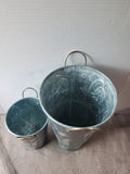 Pair of Galvanized Metal Floral Flower Bucket