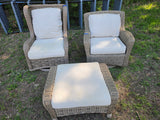 Ebel Hand Woven HDPE Wicker 3-Piece Swivel Lounge Chair/Ottoman Set w/Cushions