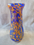 Signed Handblown Blue and Orange Glass Vase by Jeb