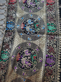 Black and Gold Toned Floral and Bird Motif Table Runner
