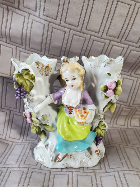 Vintage Woman in Apple Orchard Spill Vase