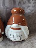Pair of Rae Dunn "Gather" and "Blessed" Pilgrim Figurines