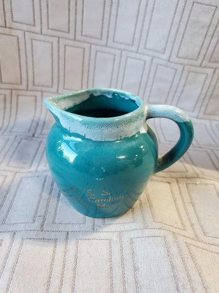 Small Pottery "U.S.S. North Carolina Battleship Memorial" Cream Pitcher