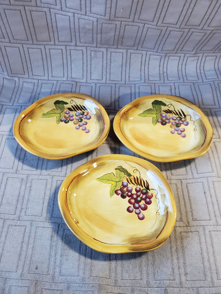 Set of 3 Clay Art Grape Hor D'oeuvre Plates
