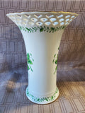 White Ceramic Vase with Green Floral Detail