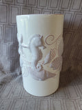 White Ceramic Seashell and Sea Creature Utensil Crock