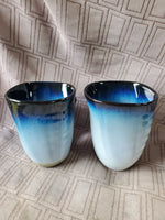 Signed Pair of Peter Pots Pottery Horn Steins/Mugs